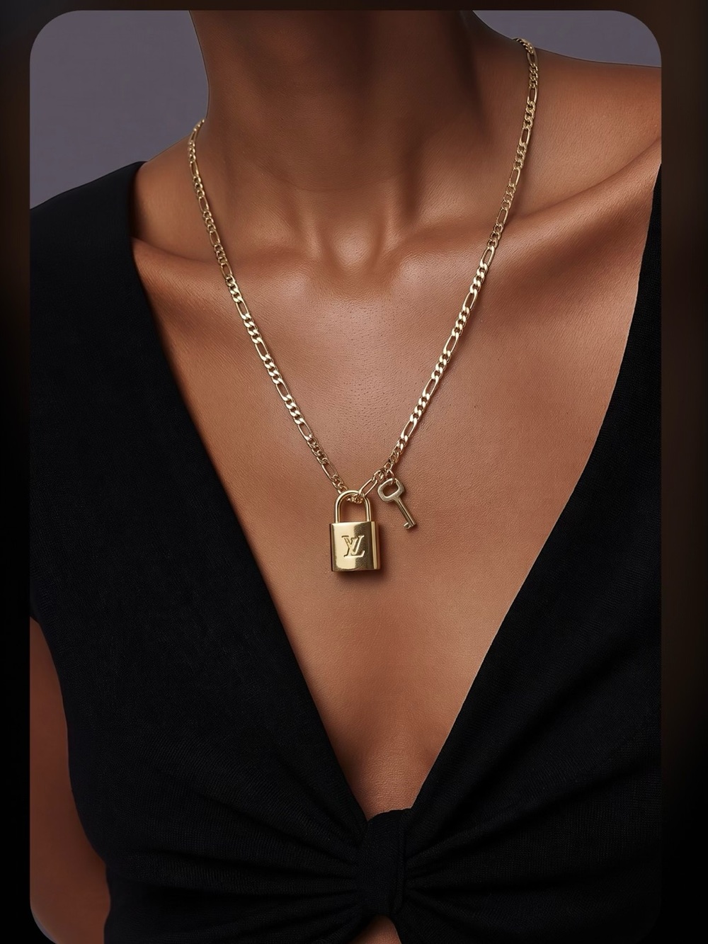 Gold Padlock & Key Chain Necklace - Gold
